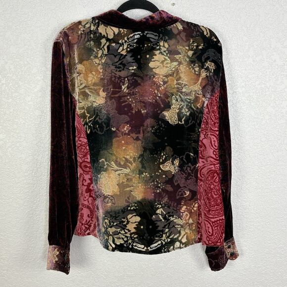 Coldwater Creek Size XL Blouse Burnout Velvet Silk Blend Long Sleeve Top - Picture 2 of 3